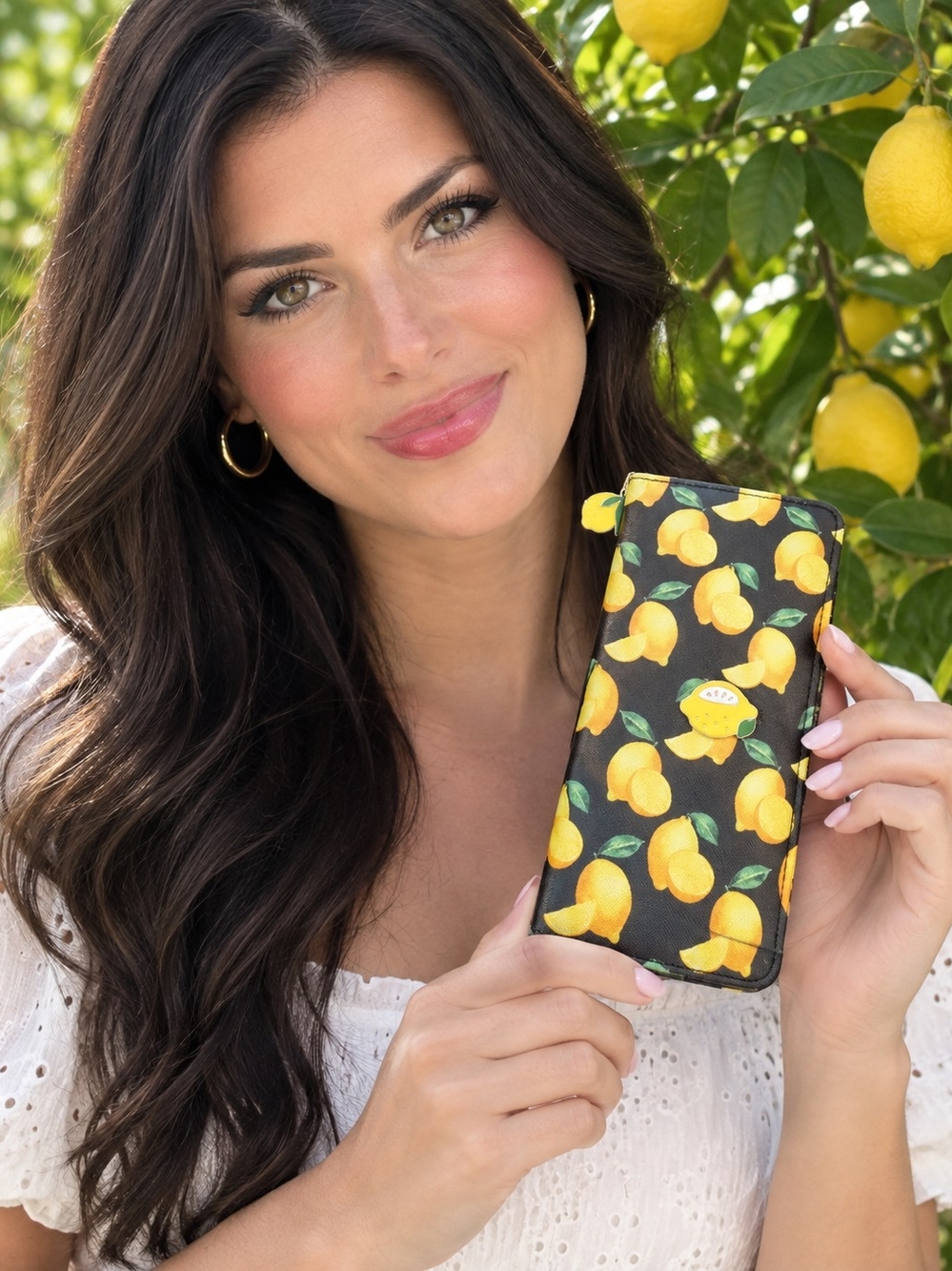 Black Lemon 🍋 Print Wallet Case With Full Zip Closure, Brand New without Tags
